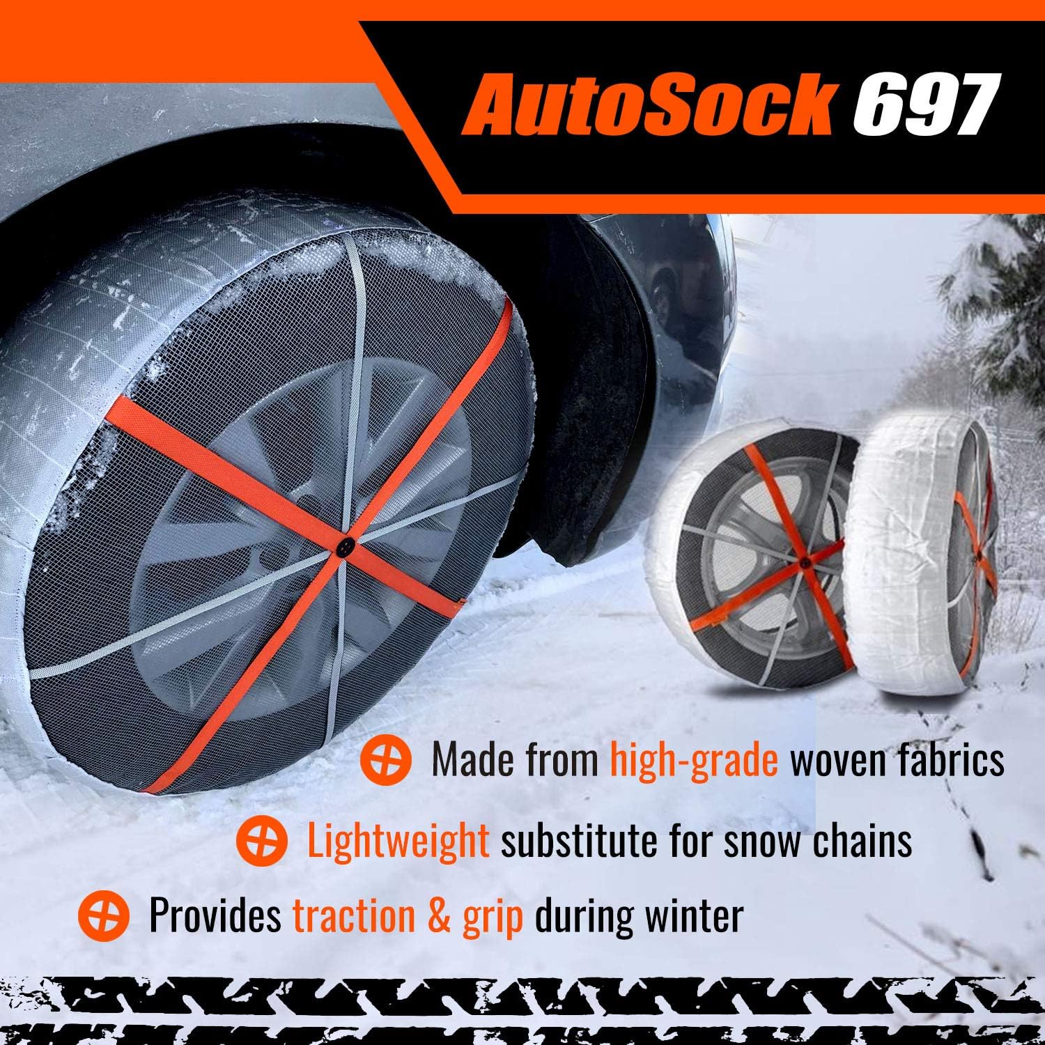 AutoSock 697 Snow Socks for Car, SUV, & Pickup - (Pack of 2) - A2Z 
